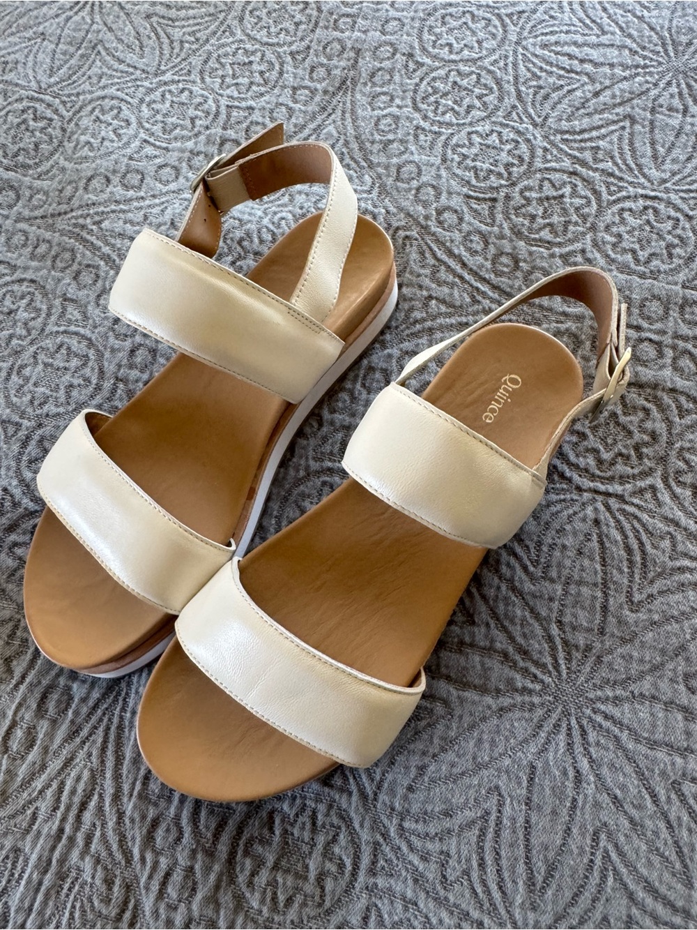 Quince Cream Double-Strap Leather Slingback Sandals